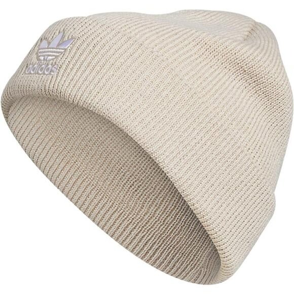 Unisex Trefoil Beanie Hat, Heather White